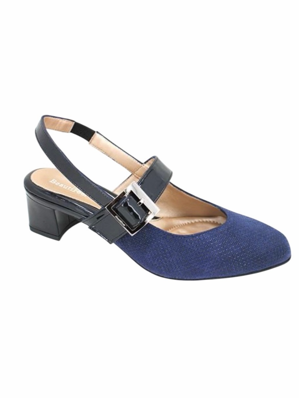 BeautiFeel Maisy Navy Textured Slingback with Patent Buckle Size 40 #2201
